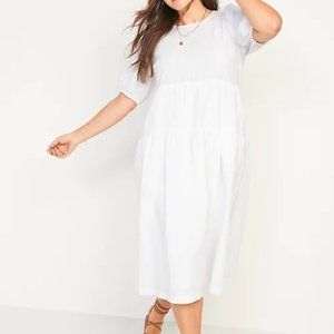 Old Navy Tiered Puff Sleeve All Day Midi Swing Dress White Size Large